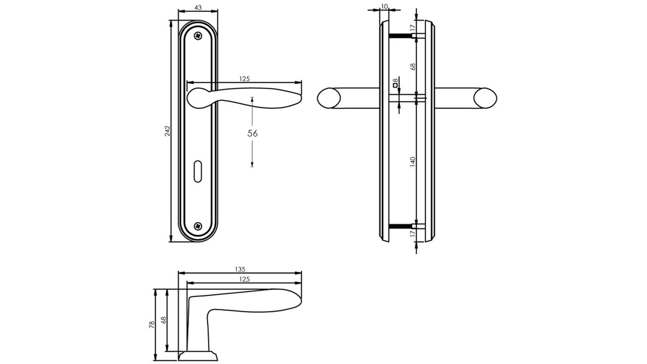 Deurkruk George op schild ovaal 242x43mm sleutelgat 56mm nikkel mat