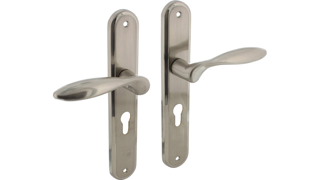 Deurkruk George op schild ovaal 242x43mm profielcilindergat 55mm nikkel mat