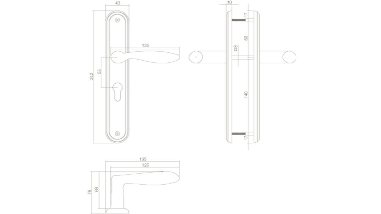 Deurkruk George op schild ovaal 242x43mm profielcilindergat 55mm nikkel mat