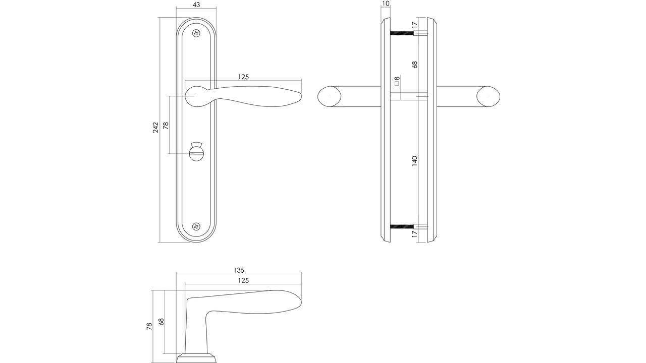 Deurkruk George op schild ovaal 242x43mm wc 78/8mm nikkel mat