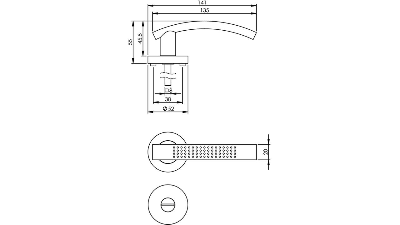 Deurkruk William op rozet verdekt ø52x10mm met nokken en WC-sluiting met stift 8x8mm chroom/nikkel mat