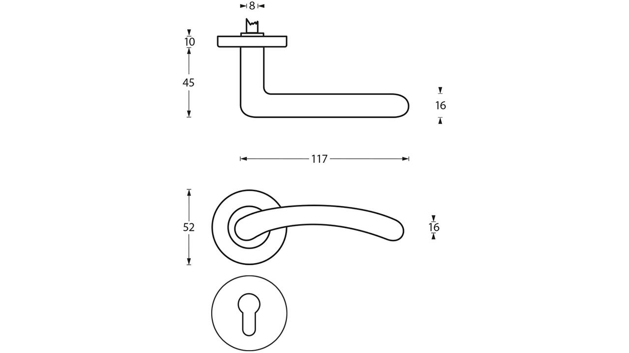 Deurkruk Marieke op rozet verdekt ø52x10mm met nokken en cilinderrozetten chroom/nikkel mat