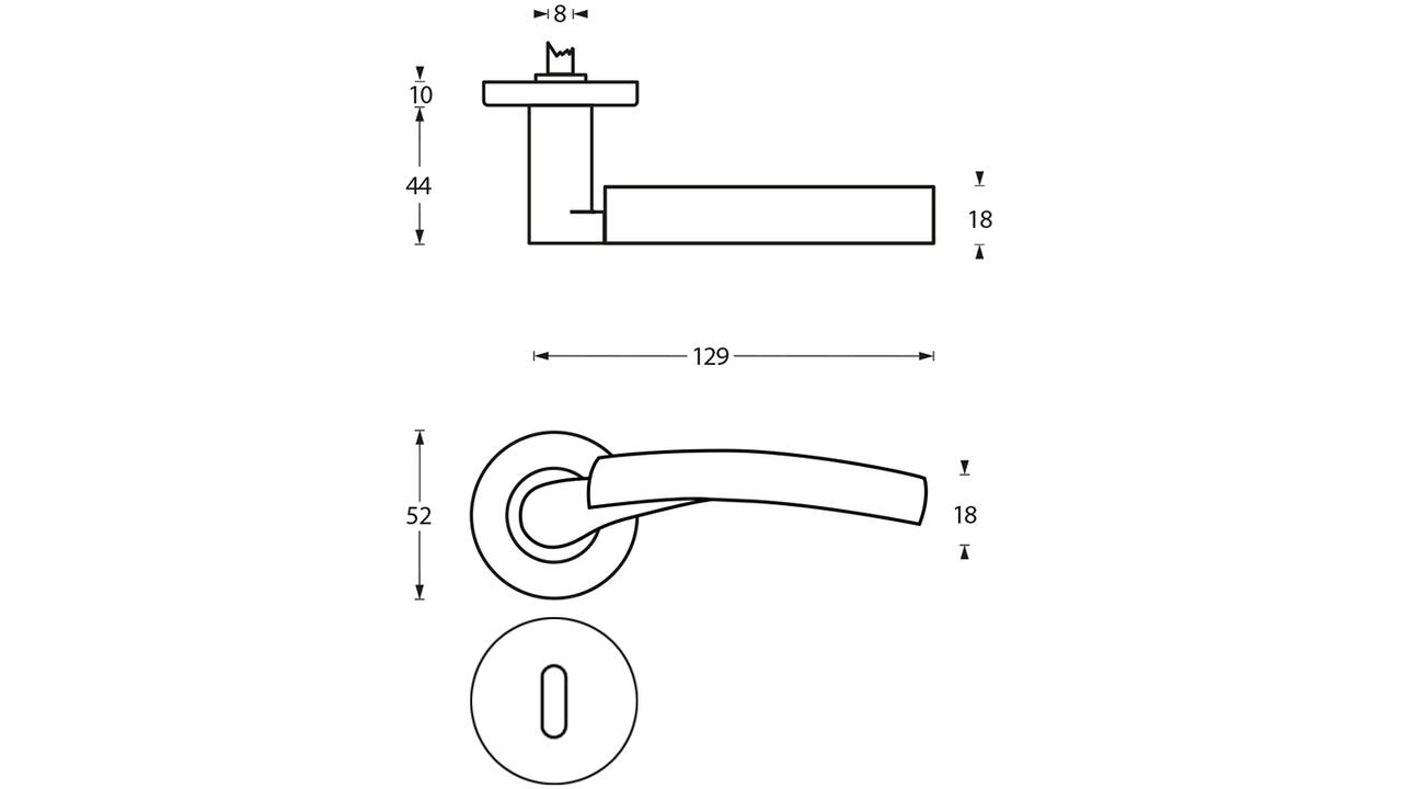 Deurkruk Bryan op rozet verdekt ø52x10mm met nokken en sleutelrozetten chroom/nikkel mat