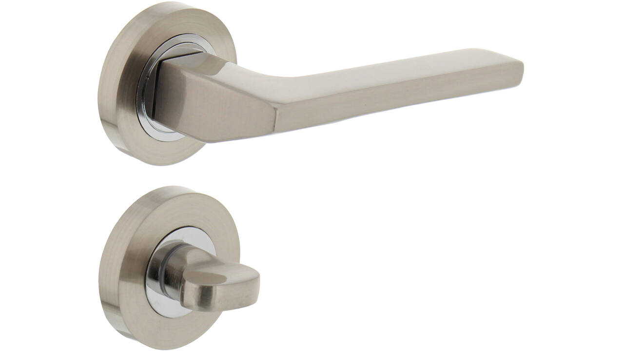 Deurkruk Ben op rozet verdekt ø52x10mm met nokken en WC-sluiting met stift 8x8mm chroom/nikkel mat