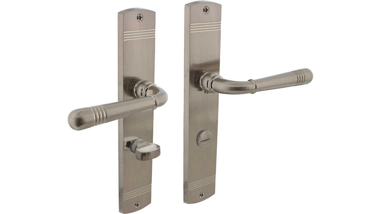 Deurkruk Helena op schild afgerond 235x45mm wc 63/8mm nikkel mat