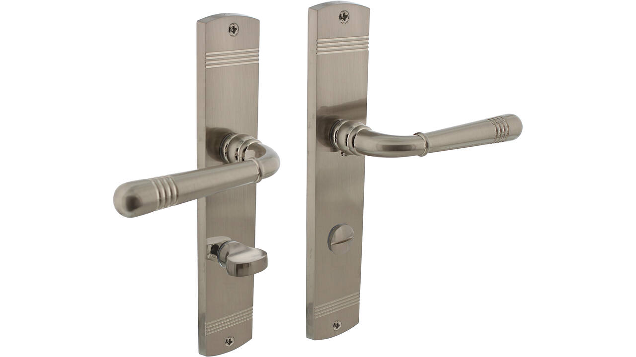 Deurkruk Helena op schild afgerond 235x45mm wc 78/8mm nikkel mat