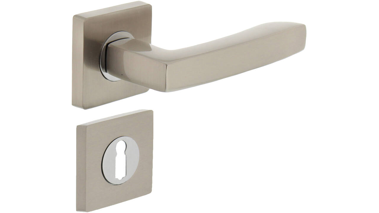 Deurkruk Dean op rozet verdekt 55x55x10mm met nokken en sleutelrozetten chroom/nikkel mat