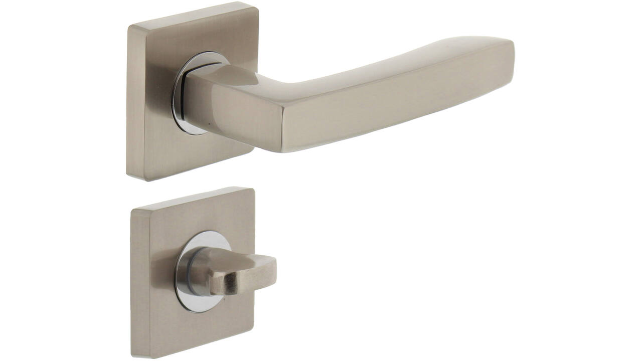 Deurkruk Dean op rozet verdekt 55x55x10mm met nokken en WC-sluiting met stift 8x8mm chroom/nikkel mat