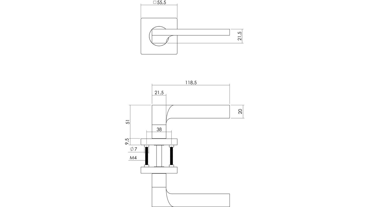 Deurkruk Ben op rozet verdekt 55x55x10mm met nokken chroom/nikkel mat