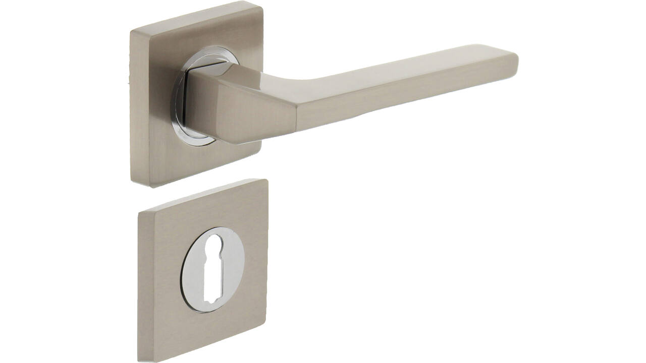 Deurkruk Ben op rozet verdekt 55x55x10mm met nokken en sleutelrozetten chroom/nikkel mat