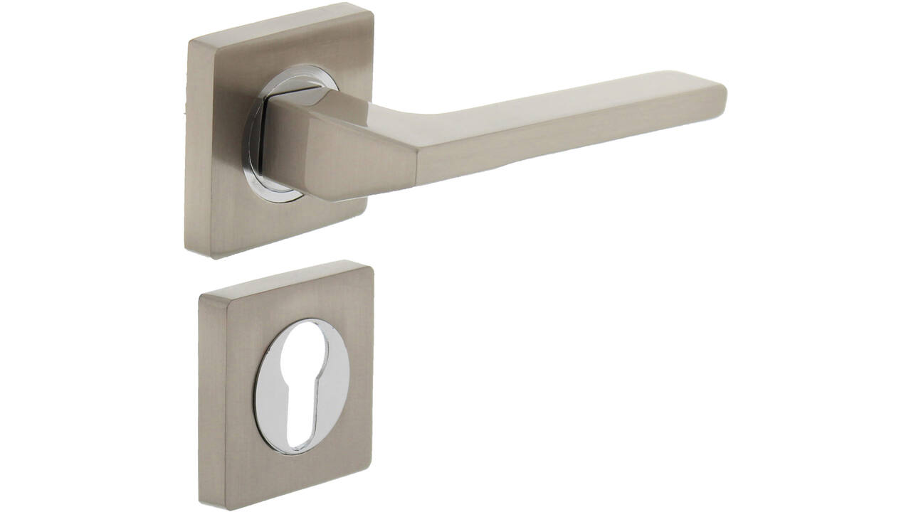 Deurkruk Ben op rozet verdekt 55x55x10mm met nokken en cilinderrozetten chroom/nikkel mat