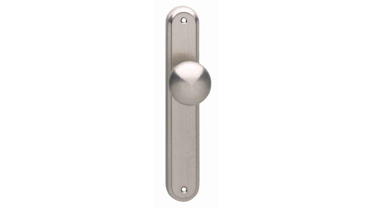 Knopschild ovaal 242x43x10mm met vaste knop paddenstoel en wisselstift blind nikkel mat