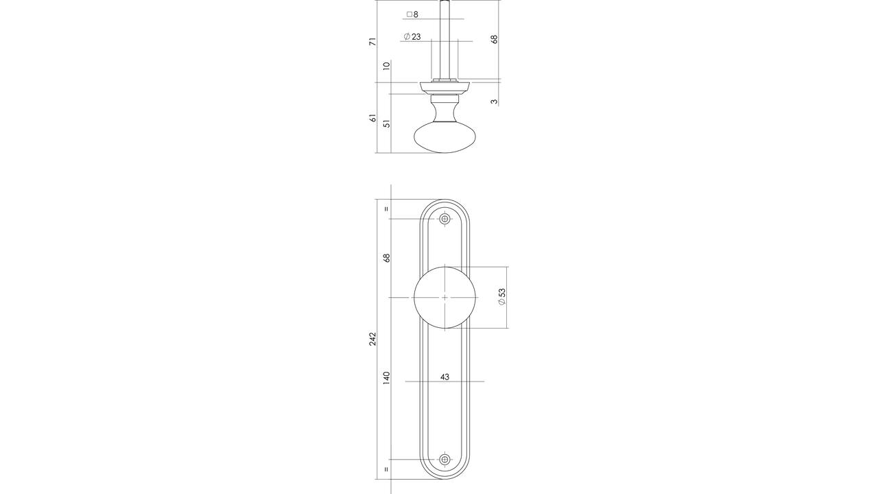 Knopschild ovaal 242x43x10mm met vaste knop paddenstoel en wisselstift blind nikkel mat