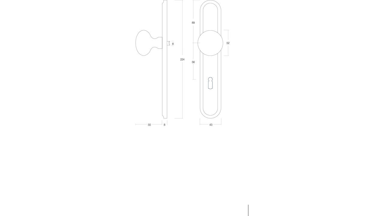 Knopschild ovaal 242x43x10mm met vaste knop paddenstoel en wisselstift sleutelgat 56mm nikkel mat
