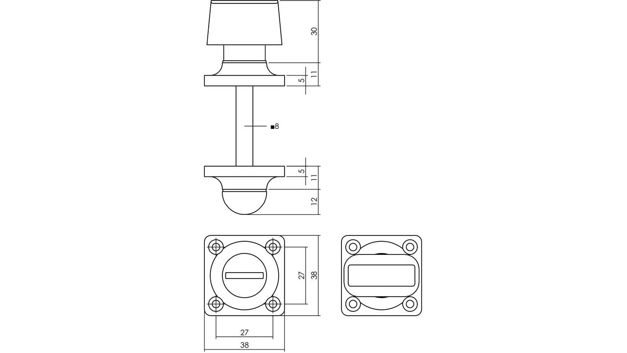 WC-sluiting basic 38x38x5mm met stift 8x8mm nikkel mat