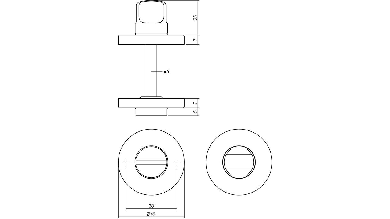 WC-sluiting verdekt ø49x7mm met stift 5x5mm nikkel mat