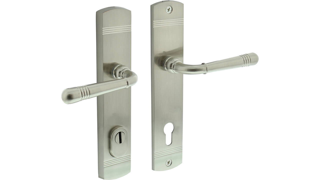 Achterdeurbeslag Helena 239x50mm kruk/kruk profielcilindergat 92mm met kerntrekbeveiliging nikkel mat