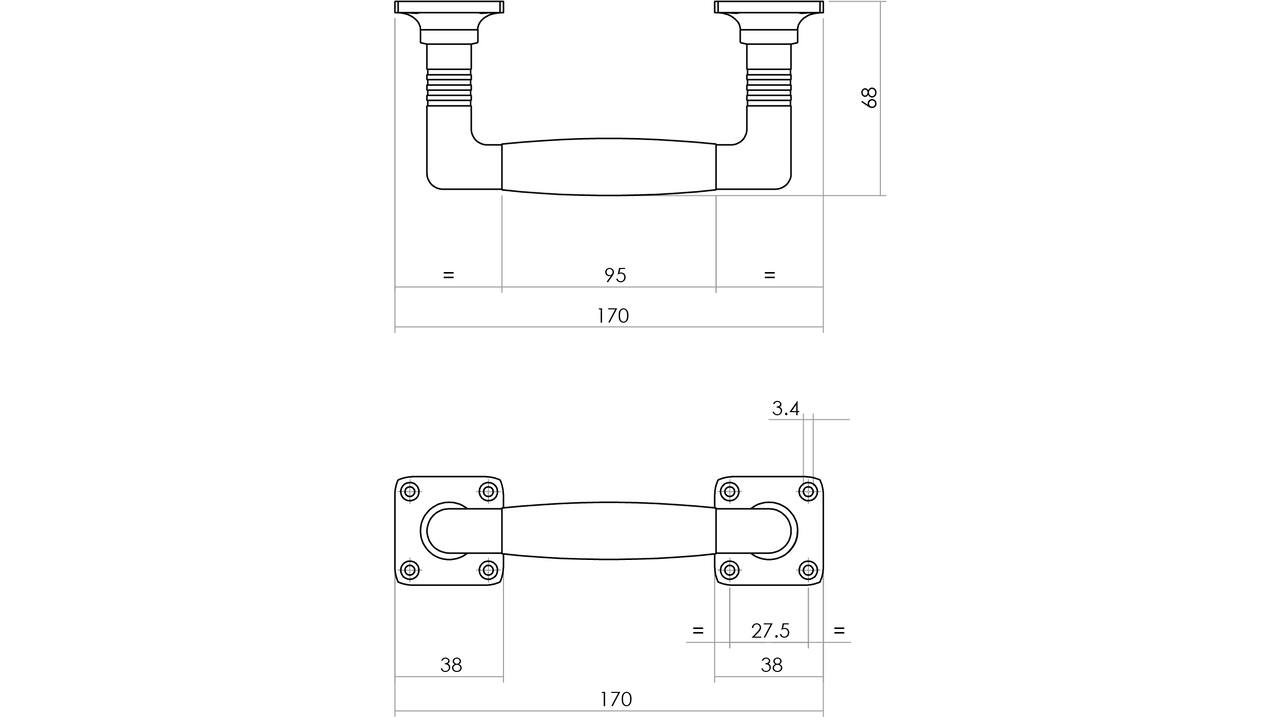 Handgreep Ton basic 95/170mm op vierkant rozet nikkel mat/zwart