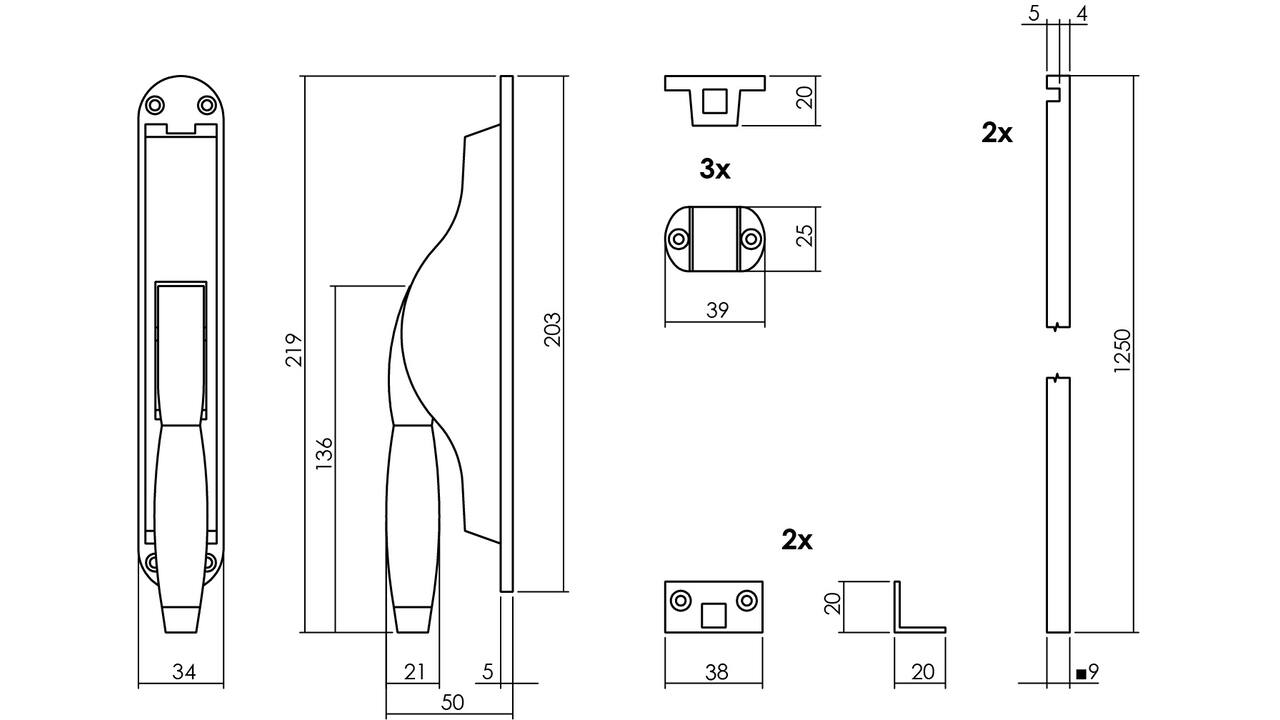 Set pomp-espagnolet Ton basic inclusief stangenset 2x 1250mm nikkel mat/ebbenhout