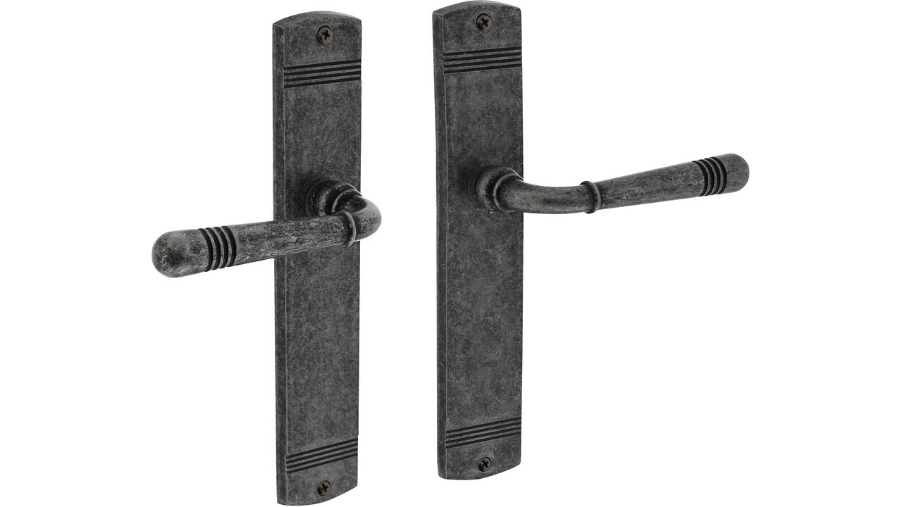 Deurkruk Helena op schild afgerond 235x45mm blind oud grijs
