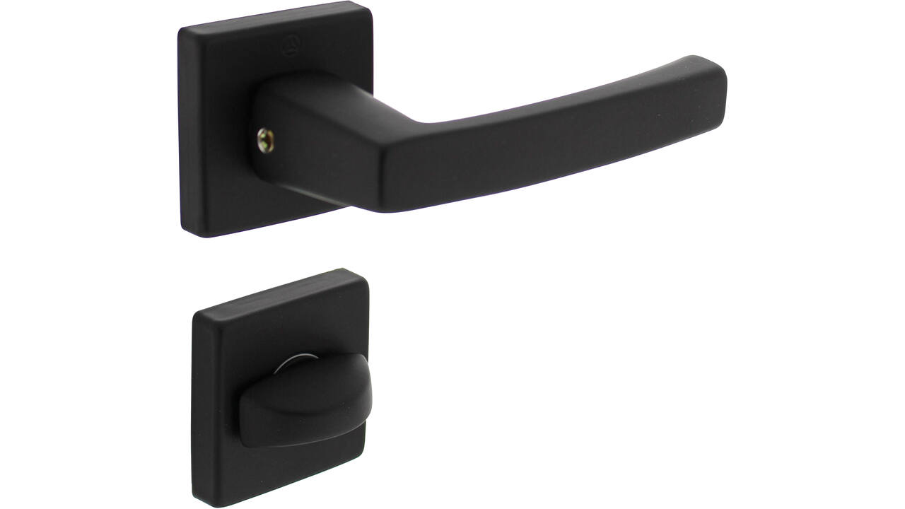 Deurkruk Moora met rozet verdekt 50x50x10mm met nokken en WC-sluiting met stift 8x8mm zwart