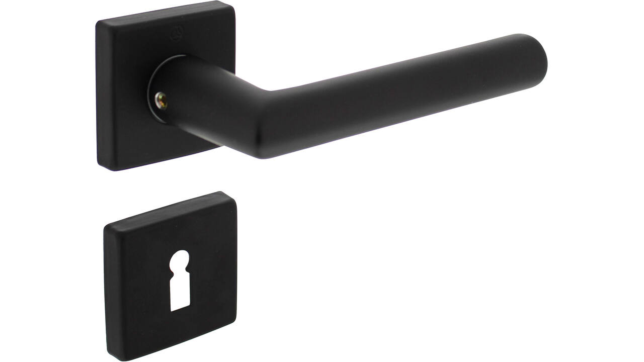 Deurkruk Broome met rozet verdekt 50x50x10mm met nokken en sleutelrozetten zwart