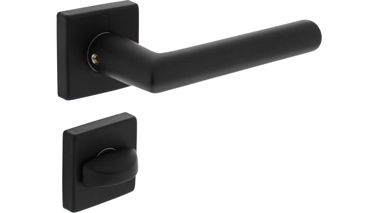 Deurkruk Broome met rozet verdekt 50x50x10mm met nokken en WC-sluiting met stift 8x8mm zwart