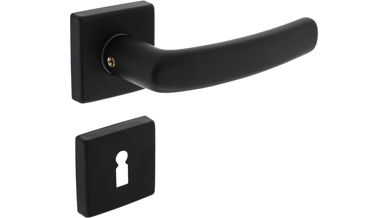 Deurkruk Denham met rozet verdekt 50x50x10mm met nokken en sleutelrozetten zwart