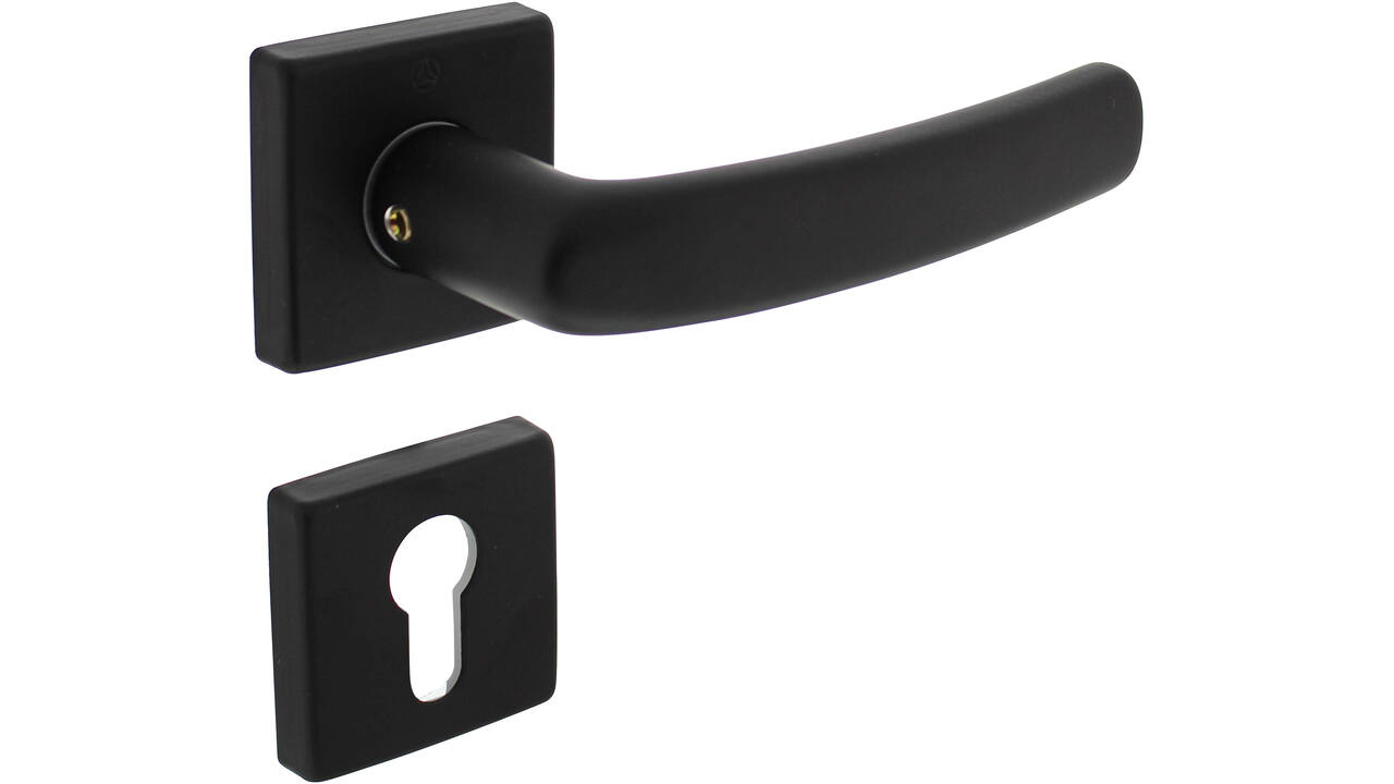 Deurkruk Denham met rozet verdekt 50x50x10mm met nokken en cilinderrozetten zwart
