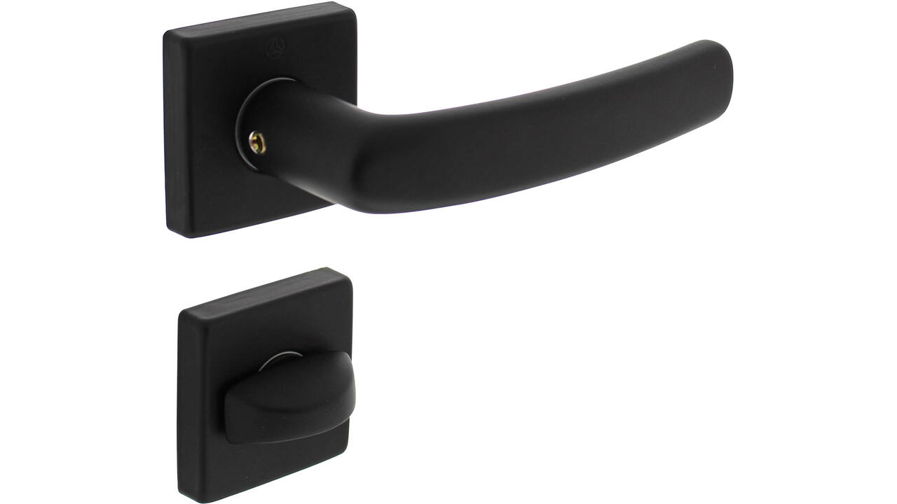 Deurkruk Denham met rozet verdekt 50x50x10mm met nokken en WC-sluiting met stift 8x8mm zwart