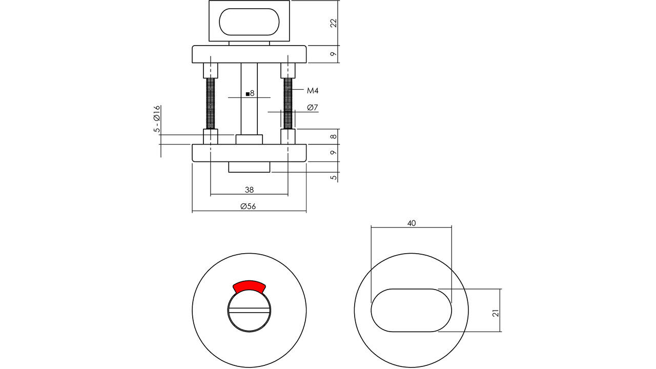 WC-sluiting verdekt ø56x9mm met nokken en stift 8x8mm zwart