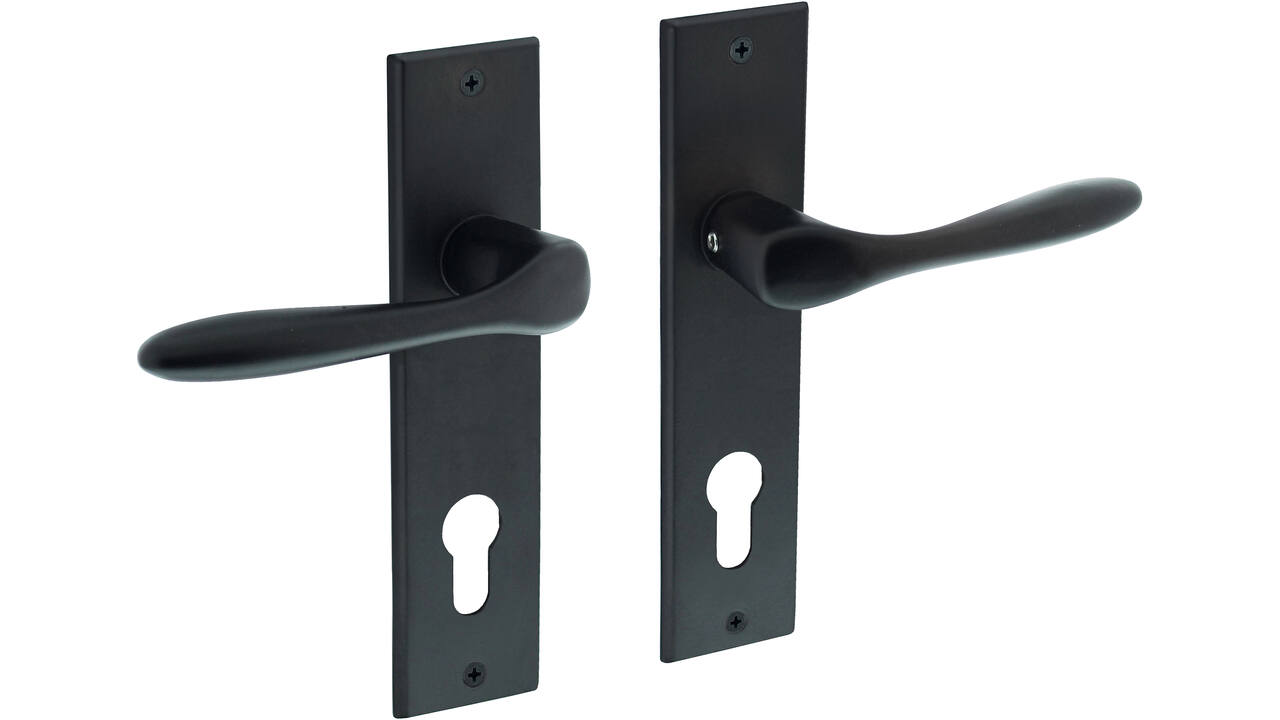 Deurkruk Banaan met schild rechthoekig 181x41mm profielcilindergat 72mm zwart