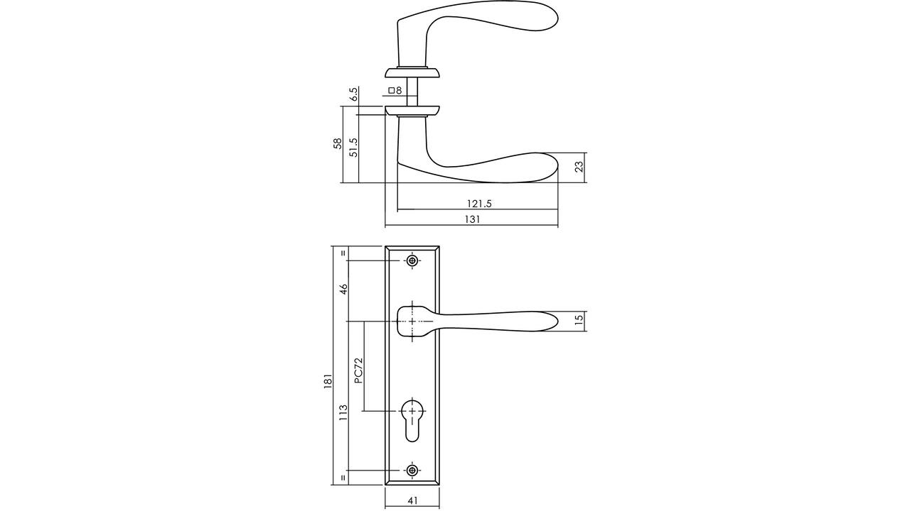 Deurkruk Banaan met schild rechthoekig 181x41mm profielcilindergat 72mm zwart