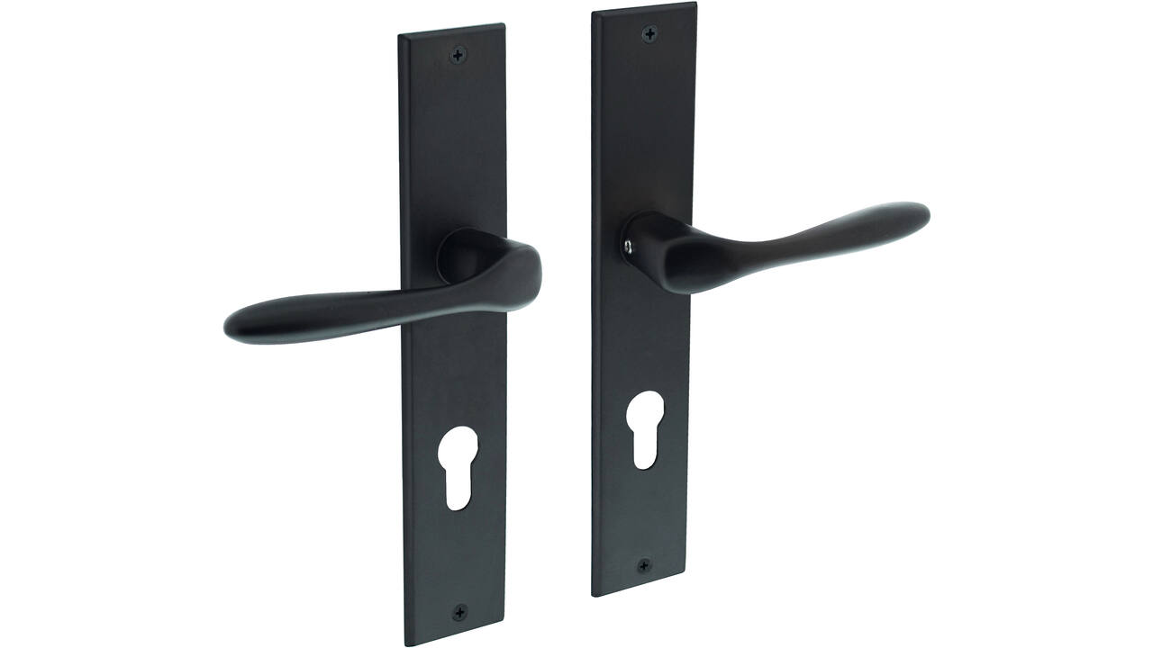 Deurkruk Banaan met schild rechthoekig 236x44mm profielcilindergat 72mm zwart