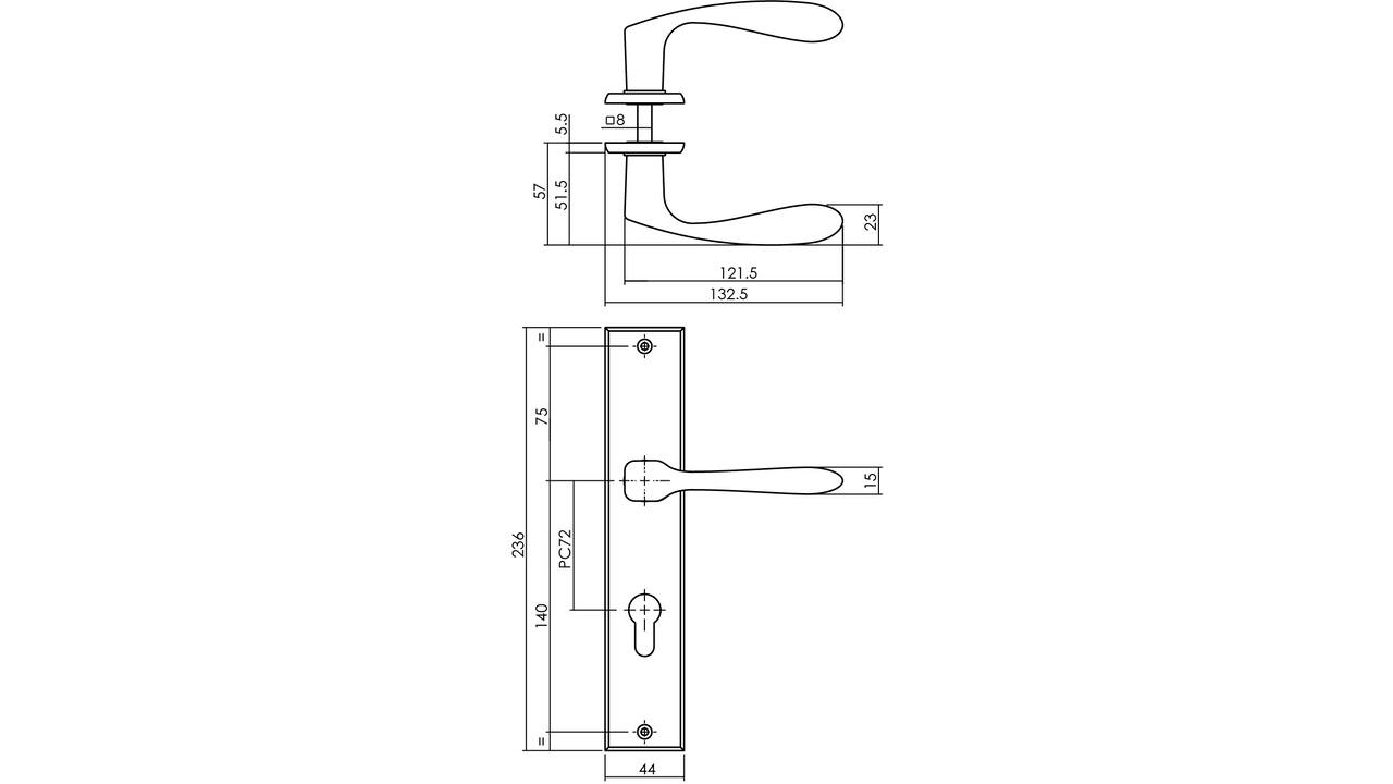 Deurkruk Banaan met schild rechthoekig 236x44mm profielcilindergat 72mm zwart