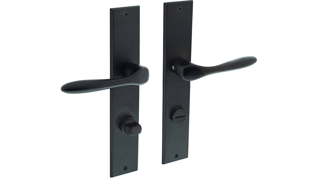 Deurkruk Banaan met schild rechthoekig 236x44mm wc 78/8mm zwart