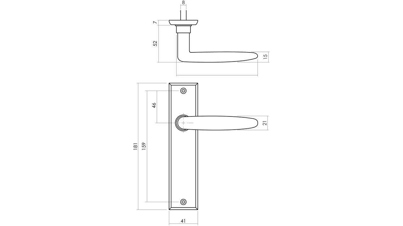 Deurkruk Sophie met schild rechthoekig 181x41mm blind zwart