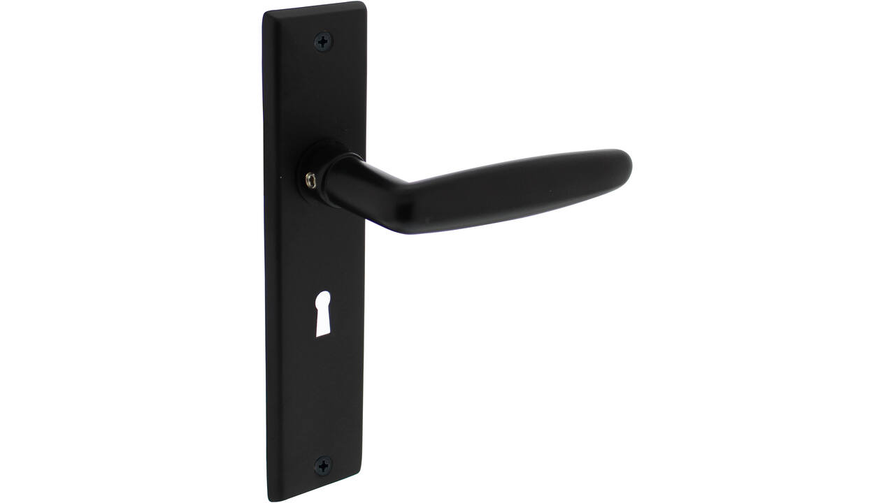 Deurkruk Sophie met schild rechthoekig 181x41mm sleutelgat 56mm zwart