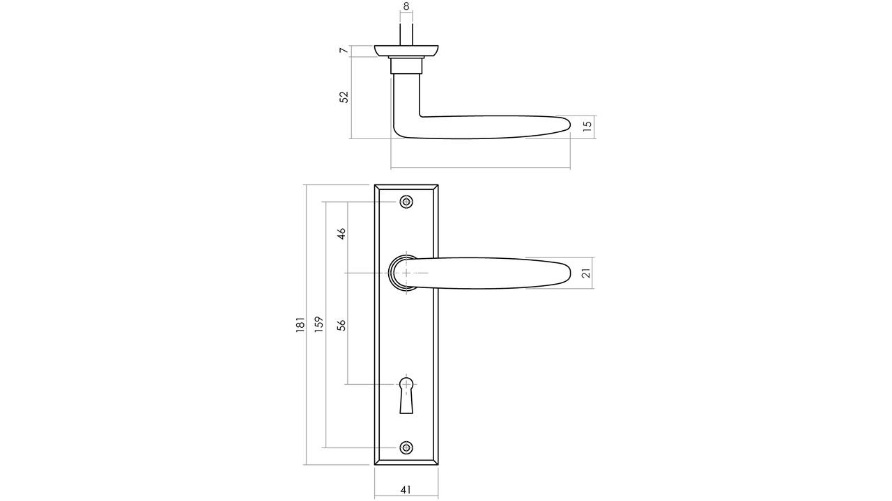 Deurkruk Sophie met schild rechthoekig 181x41mm sleutelgat 56mm zwart