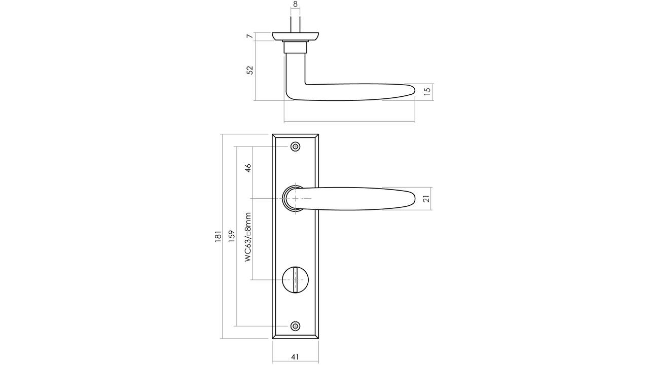 Deurkruk Sophie met schild rechthoekig 181x41mm wc 63/8mm zwart