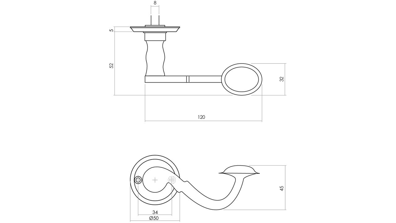 Deurkruk Posthoorn met rozet ø50x5mm zwart