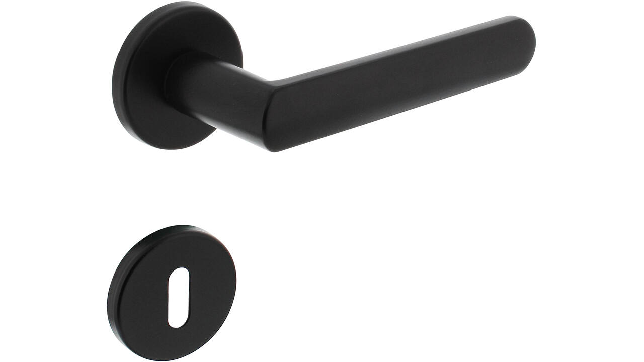 Deurkruk Sora met rozet verdekt ø51x5mm met nokken en sleutelrozetten zwart