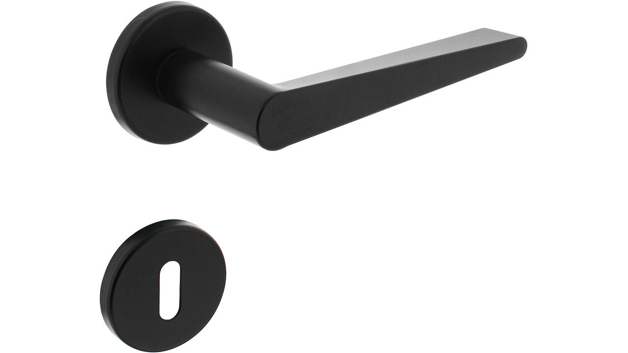 Deurkruk Tiga met rozet verdekt ø51x5mm met nokken en sleutelrozetten zwart