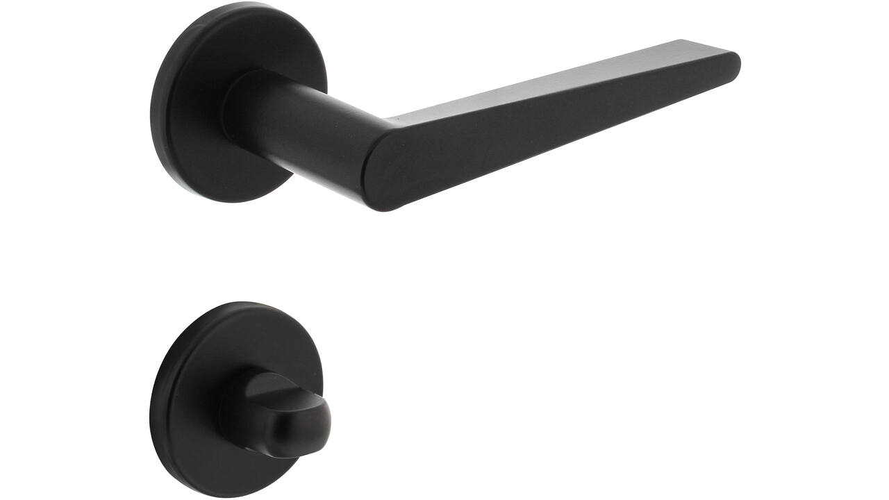 Deurkruk Tiga met rozet verdekt ø51x5mm met nokken en WC-sluiting met stift 8x8mm zwart