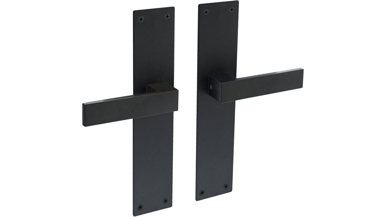 Deurkruk Amsterdam met schild rechthoekig 250x55x2mm blind structuur zwart