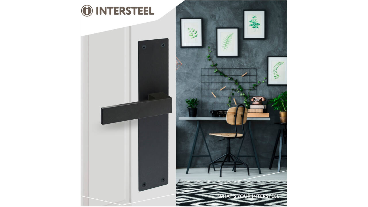 Deurkruk Amsterdam met schild rechthoekig 250x55x2mm blind structuur zwart