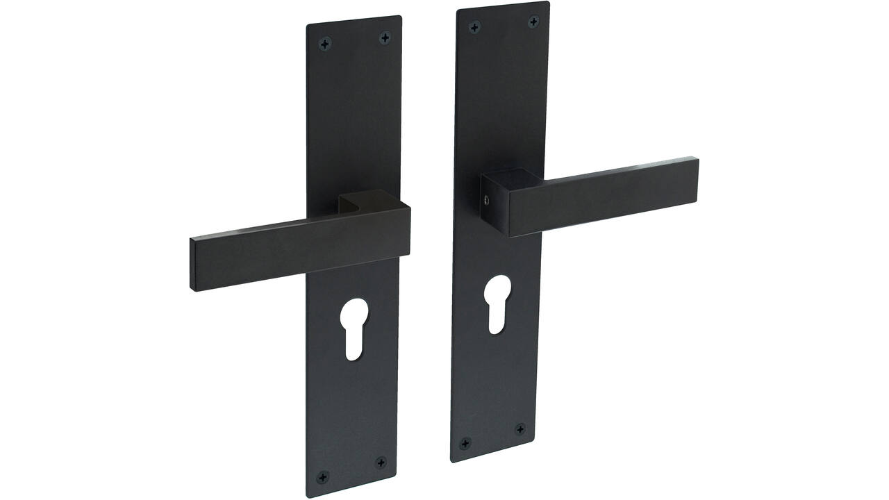 Deurkruk Amsterdam met schild rechthoekig 250x55x2mm profielcilindergat 55mm structuur zwart