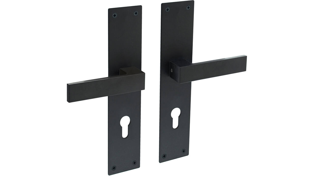 Deurkruk Amsterdam met schild rechthoekig 250x55x2mm profielcilindergat 72mm structuur zwart