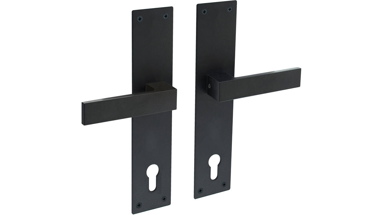 Deurkruk Amsterdam met schild rechthoekig 250x55x2mm profielcilindergat 110mm structuur zwart