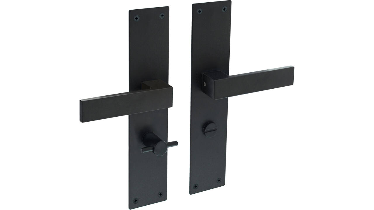 Deurkruk Amsterdam met schild rechthoekig 250x55x2mm wc 63/8mm structuur zwart